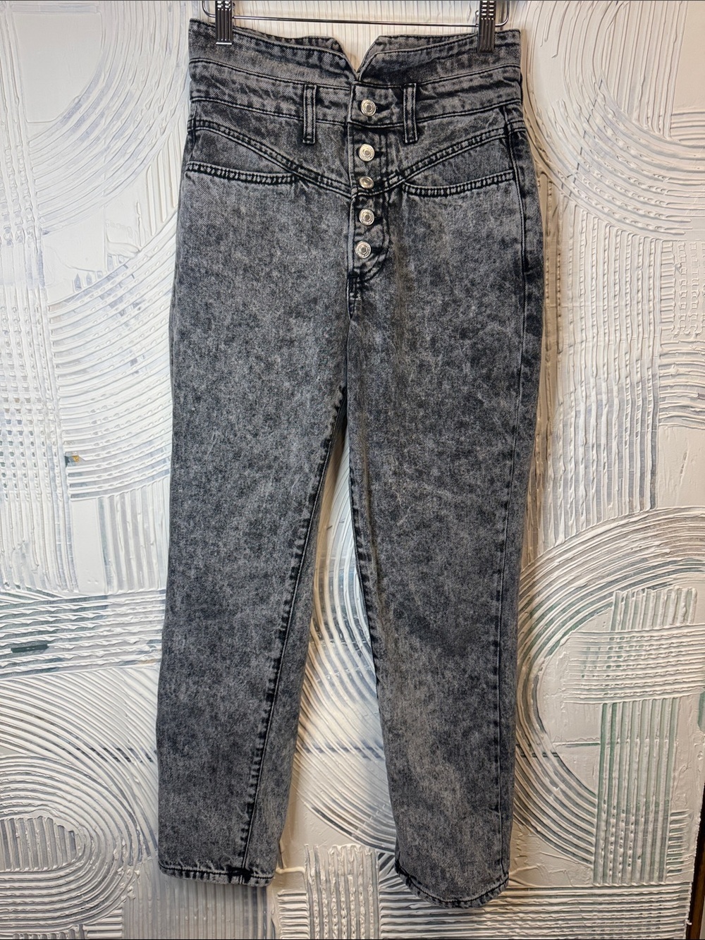 ZARA High Waist Straight Leg Acid Wash Gray Jeans Button Fly 90s Style N0629